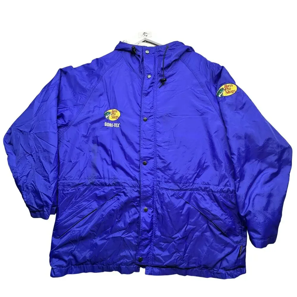 Vintage Bass Pro Shops Gore-Tex Jacket Mens 3XL Nylon Full Zip Hooded Rain Coat
